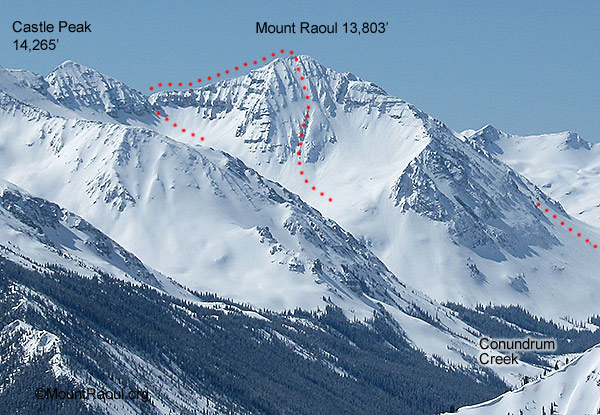 Mount Raoul snow and backcountry skiing routes.